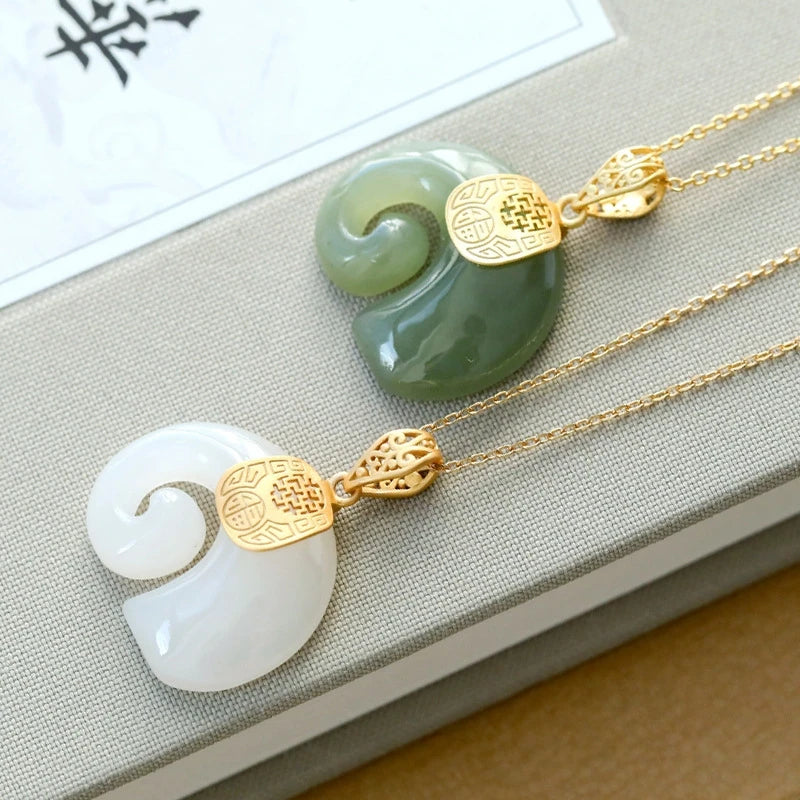 Gold Plated Hetian Jade Elephant Pendant Necklace