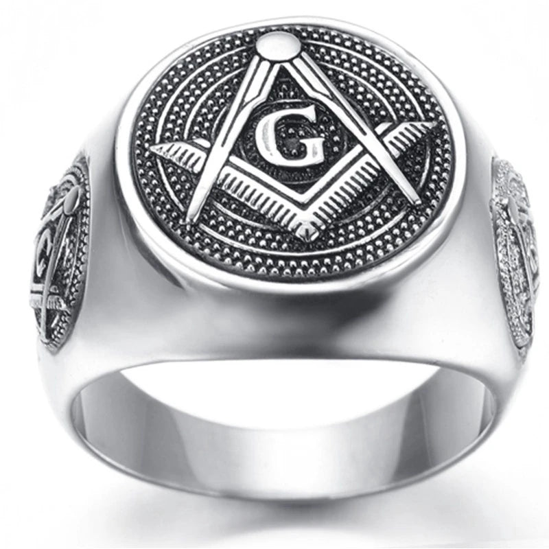 Vintage Silver Color Masonic Logo Ring