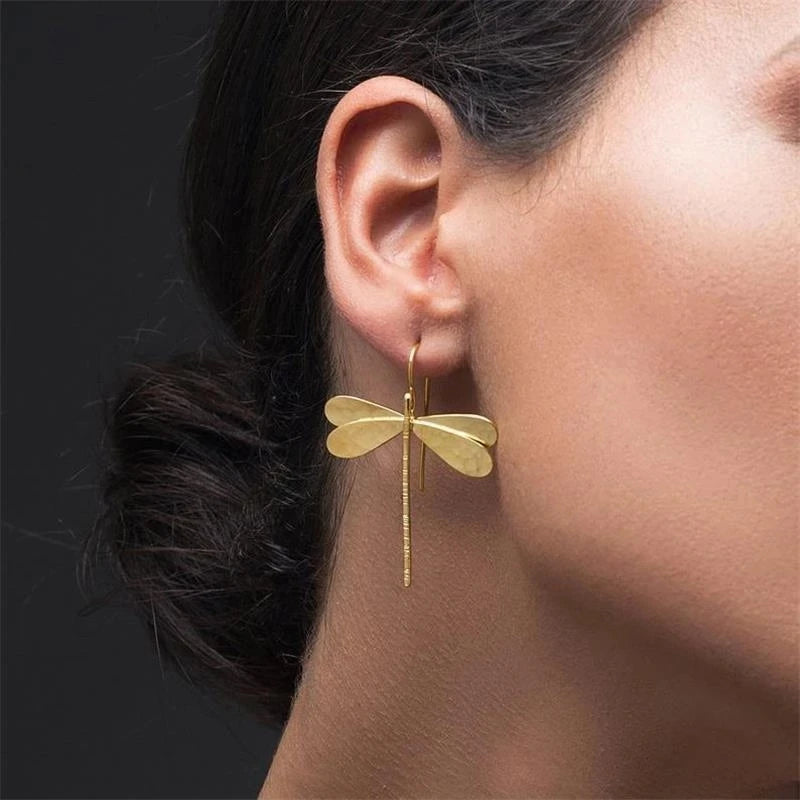 Simple 3D Dragonfly Drop Earrings