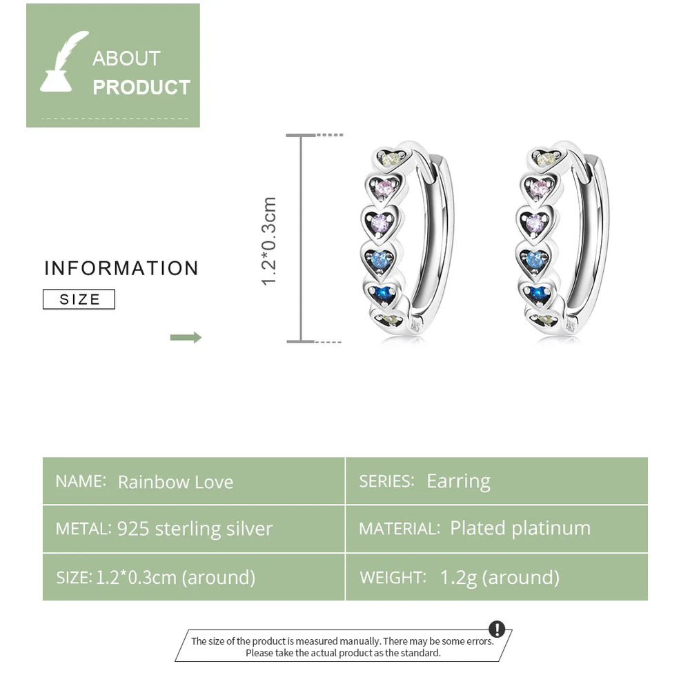 Heart-Shaped 925 Sterling Silver Rainbow Zircon Earrings