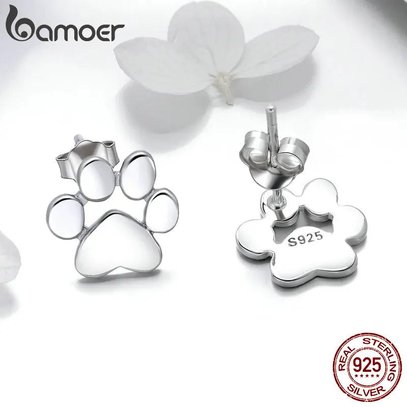 925 Sterling Silver Animal Paw Footprints Stud Earrings