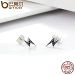 925 Sterling Silver Exquisite Lightning & Black CZ Stud Earrings