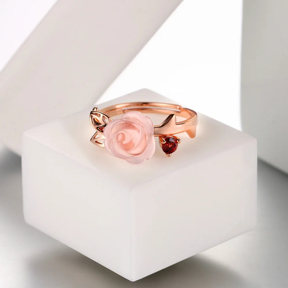 Special Pink Rose Natural Gemstone 925 Sterling Silver Ring