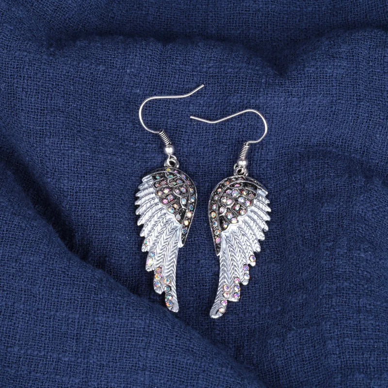 Angel Wings Feather Crystal Earrings