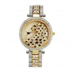 Crystal Diamond Leopard Quartz Gold Watch