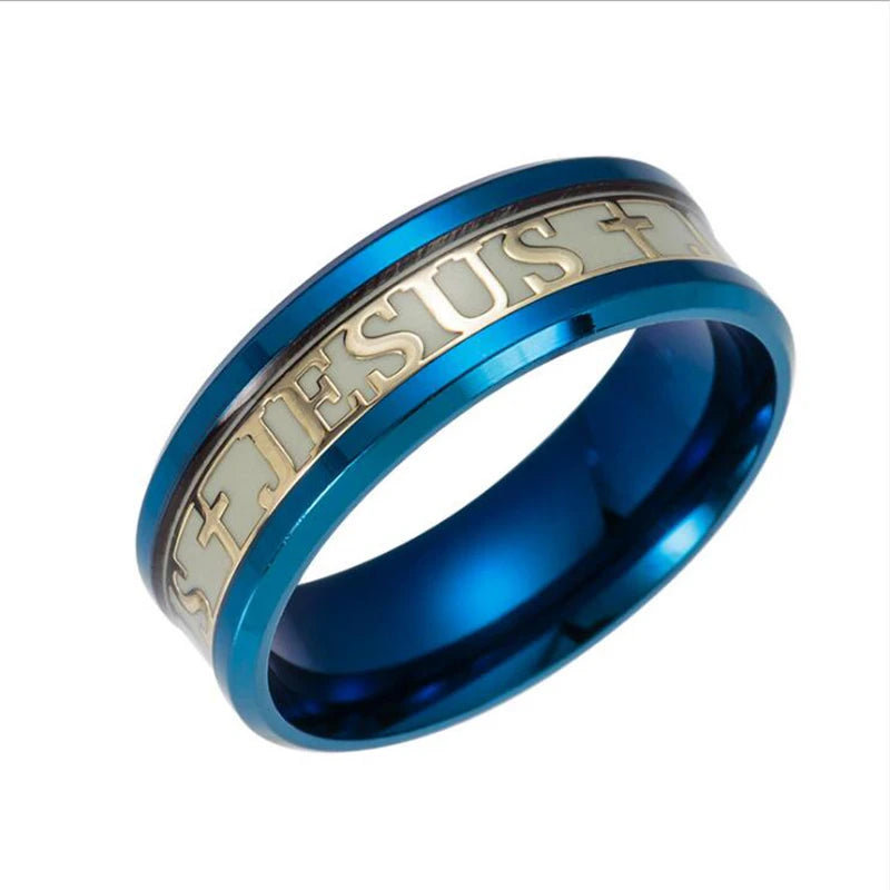 JESUS Letters Glow in the Dark Stainless Steel Ring