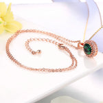 Elegant Created Rose Gold Color Green Crystal Pendant Necklace