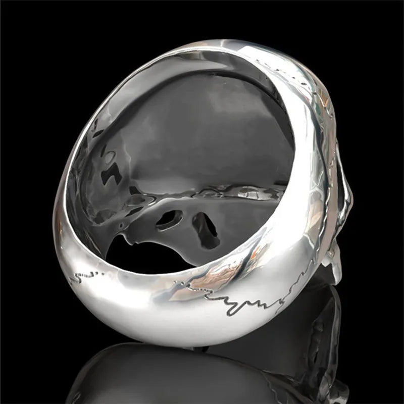 HIJONES Men's Stainless Steel Vintage Skull Biker Ring - Gothic Skeleton Head Design, Sizes 7-13