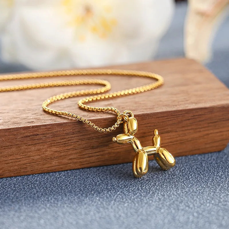 Cute Balloon Dog Golden Pendant Necklace