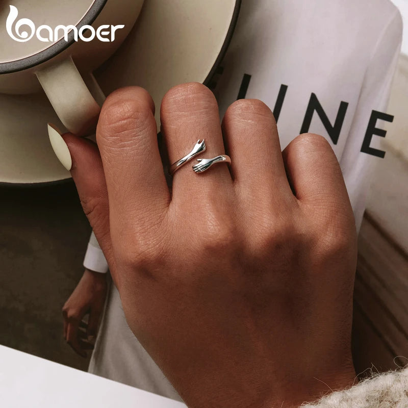 Nieuwe 925 Sterling Zilveren Knuffelringen Voor Koppels Hand Knuffelringen Knuffelen Handen Open Belofte Ring Voor Vrouwen Mannen Verstelbare Nieuwe 925 Sterling Zilveren Knuffelringen Voor Koppels Hand Knuffelringen Knuffelen Handen Open Belofte Ring Voor Vrouwen Mannen Verstelbare