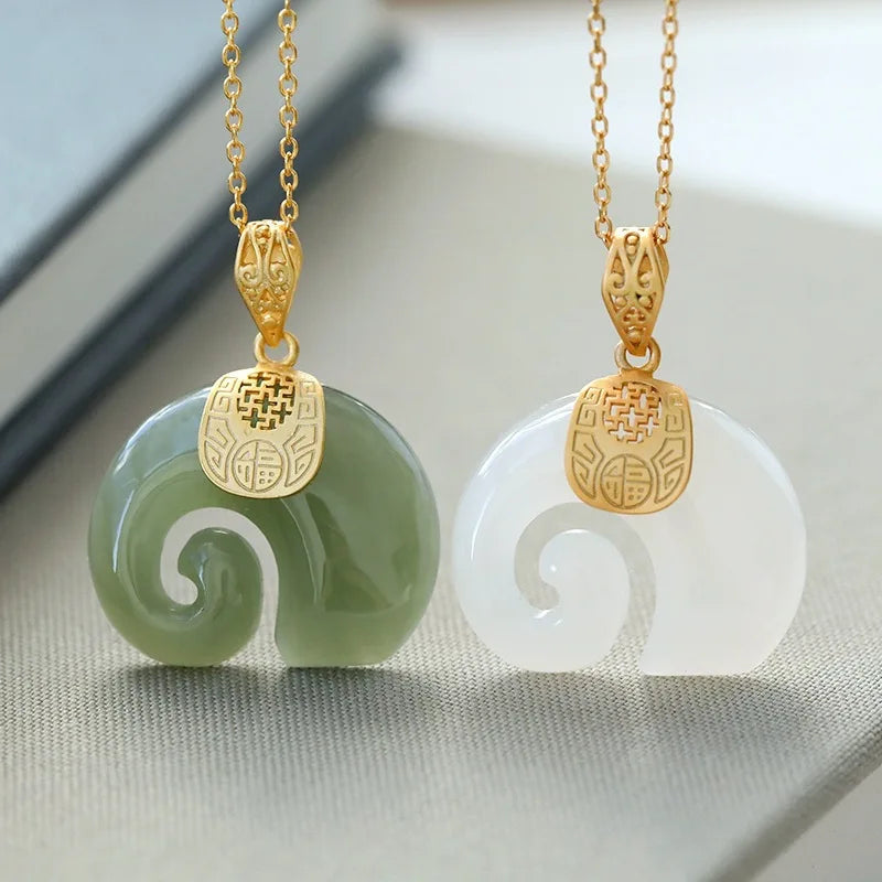 Gold Plated Hetian Jade Elephant Pendant Necklace