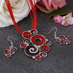 Multilayer Leather Pendant Necklace and Earrings