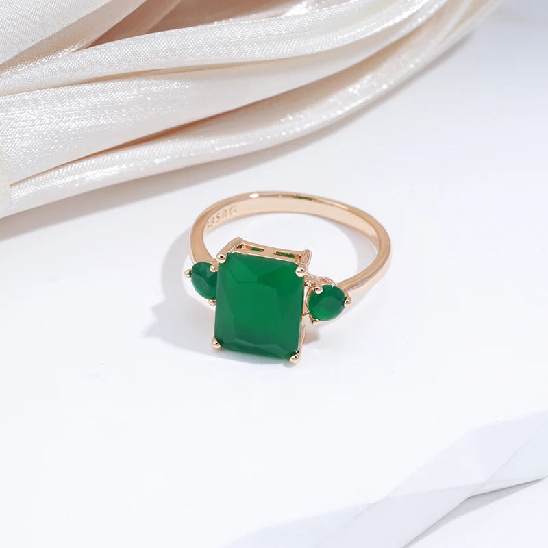 Square Big Dark Green Natural Zircon Ring