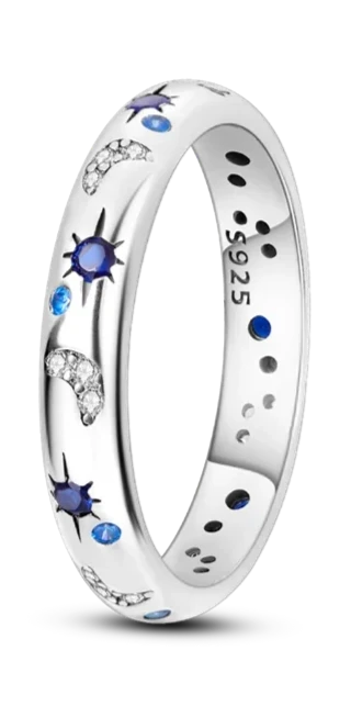 Star Moon 925 Sterling Silver Ring