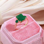 Square Big Dark Green Natural Zircon Ring