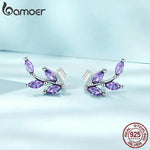 Genuine 925 Sterling Silver Purple Branch Stud Earrings