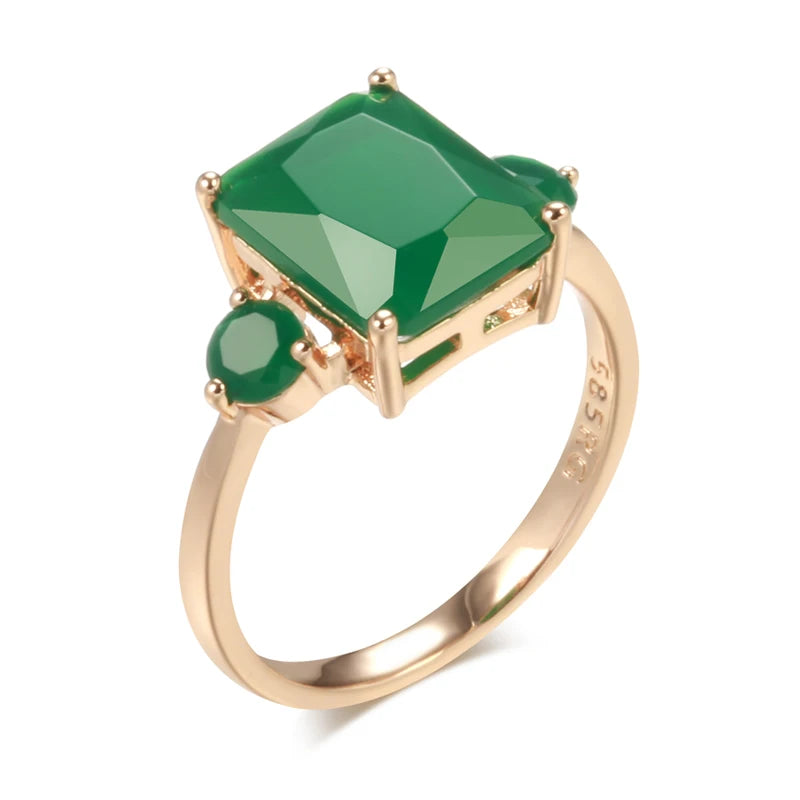 Square Big Dark Green Natural Zircon Ring