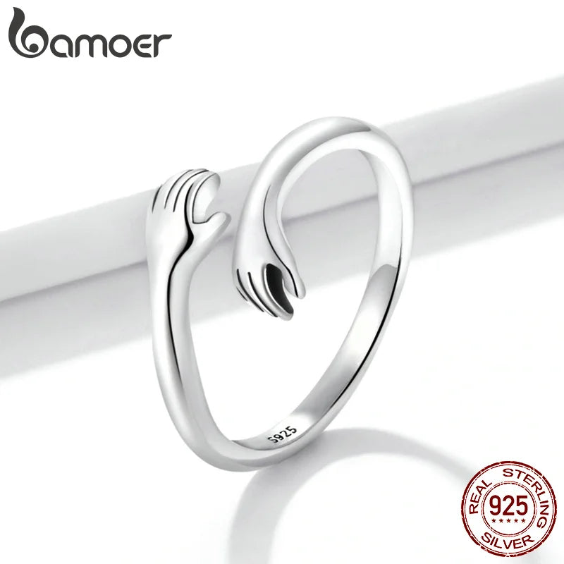 925 Sterling Silver Hug Warmth and Love Hand Adjustable Ring