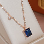 Square Cut Blue Zircon 585 Gold Pendant Necklace