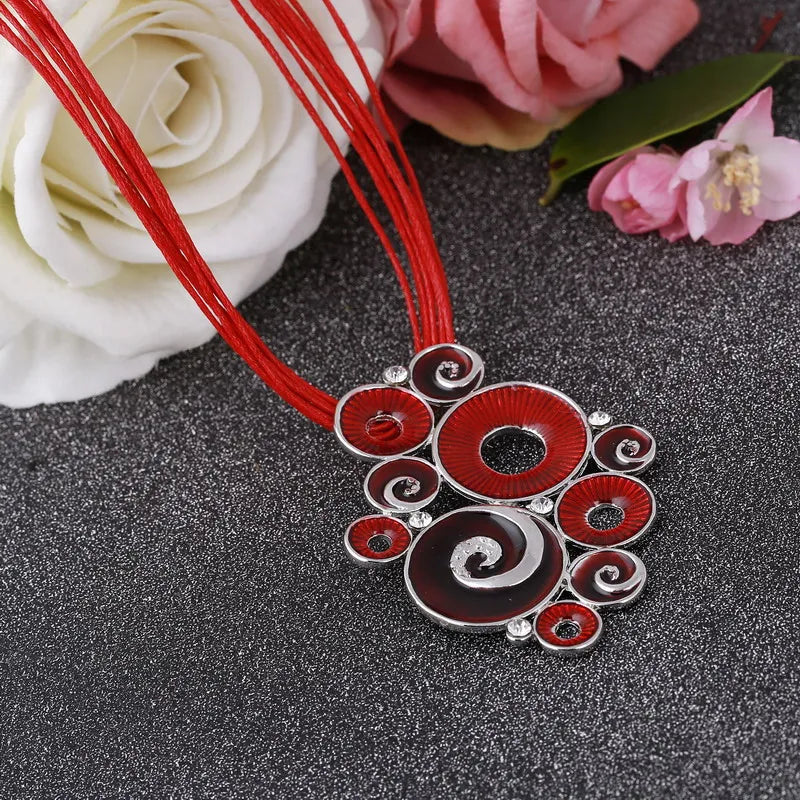 Multilayer Leather Pendant Necklace and Earrings