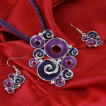 Multilayer Leather Pendant Necklace and Earrings