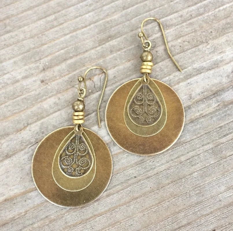 Ethnic Round Bronze Carved Earrings