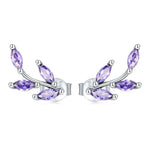 Genuine 925 Sterling Silver Purple Branch Stud Earrings