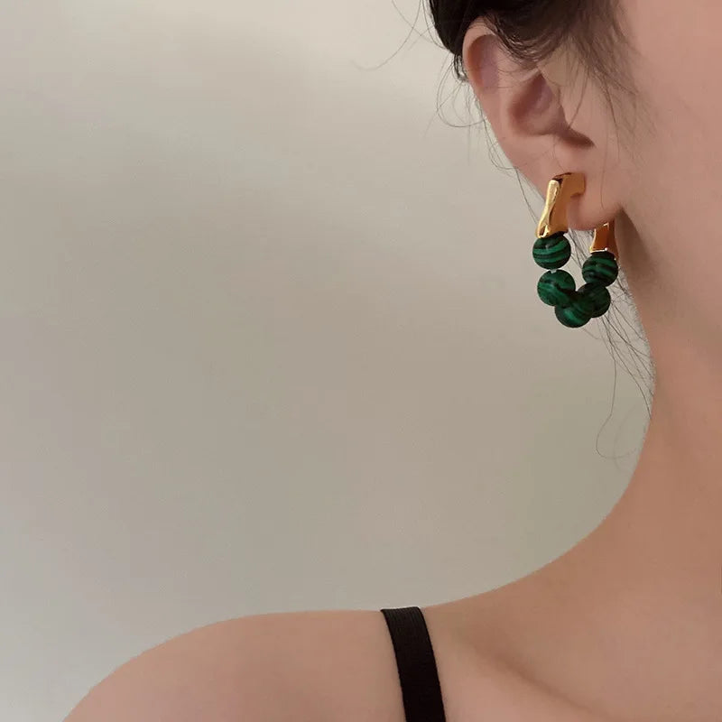 Green Bead Studed Earrings