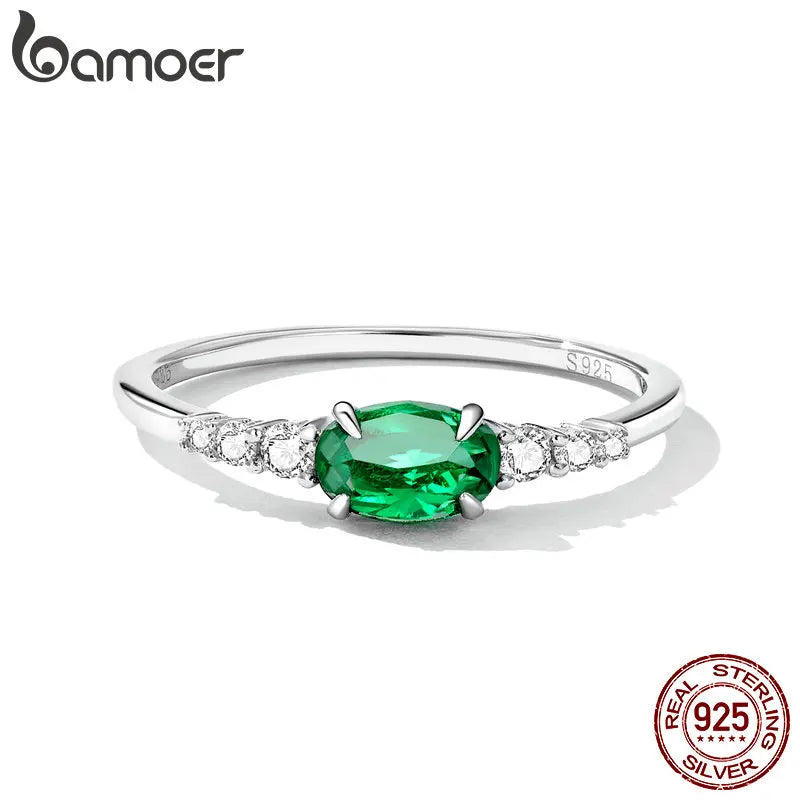 925 Sterling Silver Simple Green Gemstone Ring