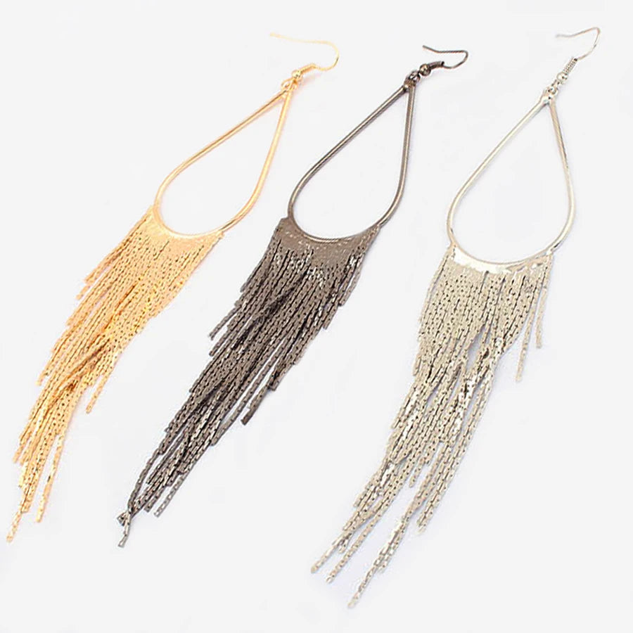 Boho Gold Long Tassels Earrings