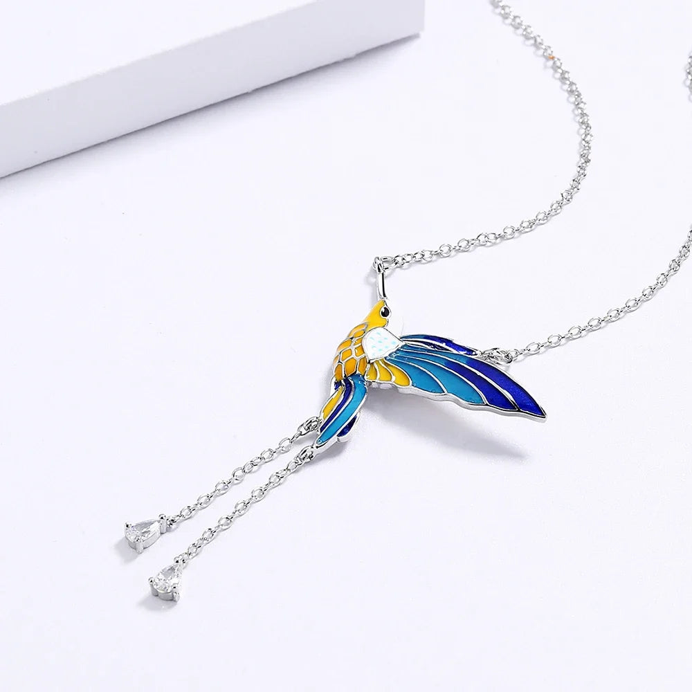 Handmade Colorful Double Side Flying Bird Pendant Necklace