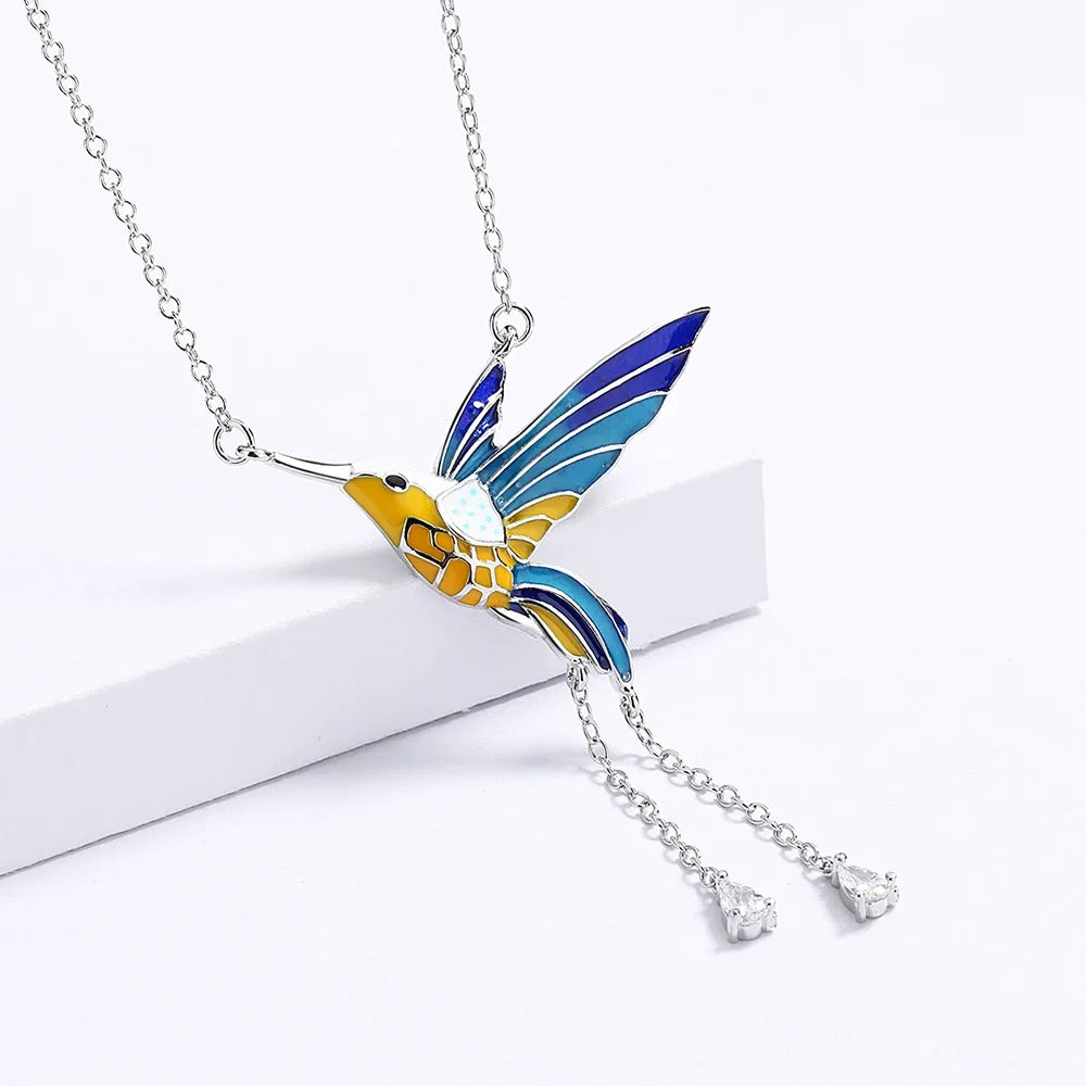 Handmade Colorful Double Side Flying Bird Pendant Necklace