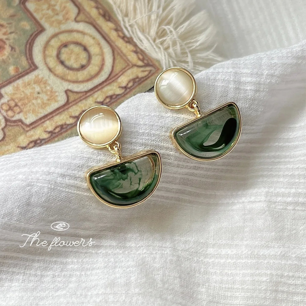 Acrylic Green Geometric Dangle Earrings