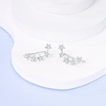 Sparkling Blue Zircon Star Moon Stud Earrings