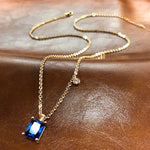 Square Cut Blue Zircon 585 Gold Pendant Necklace