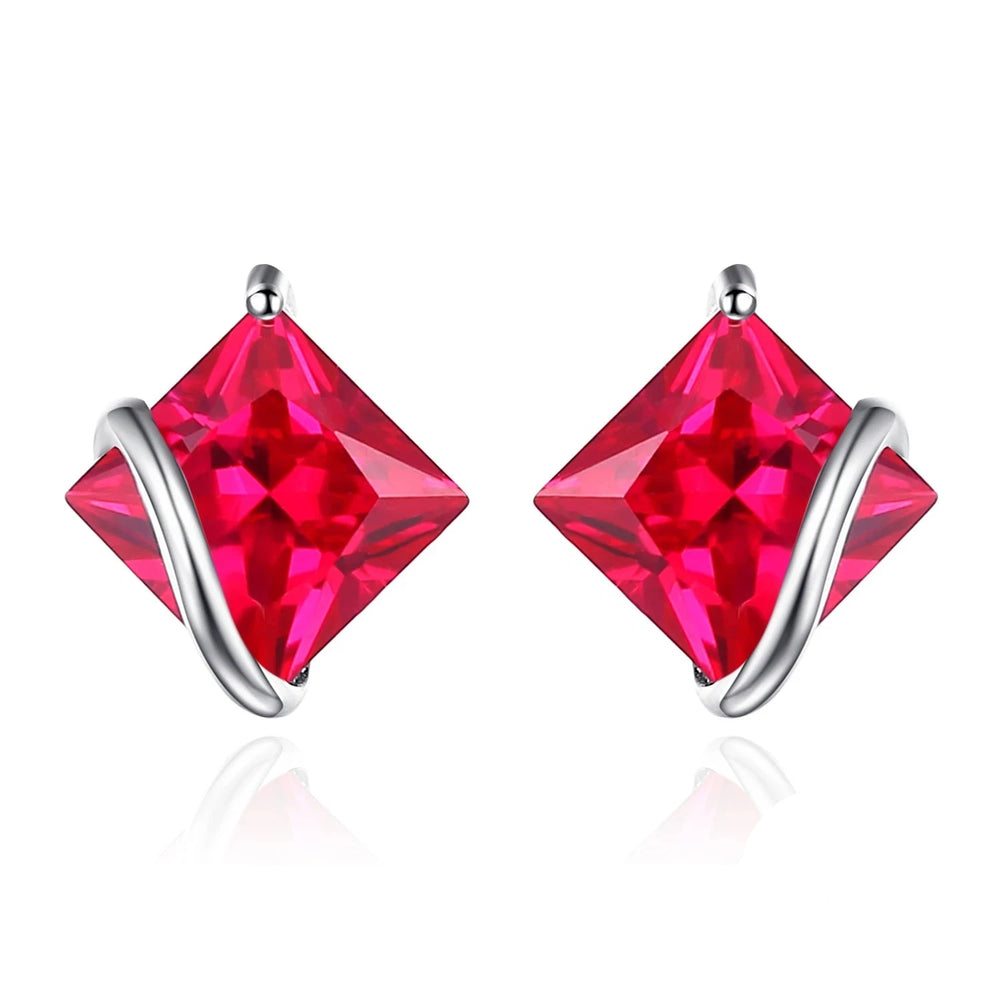 Red Ruby 925 Sterling Silver Stud Earrings