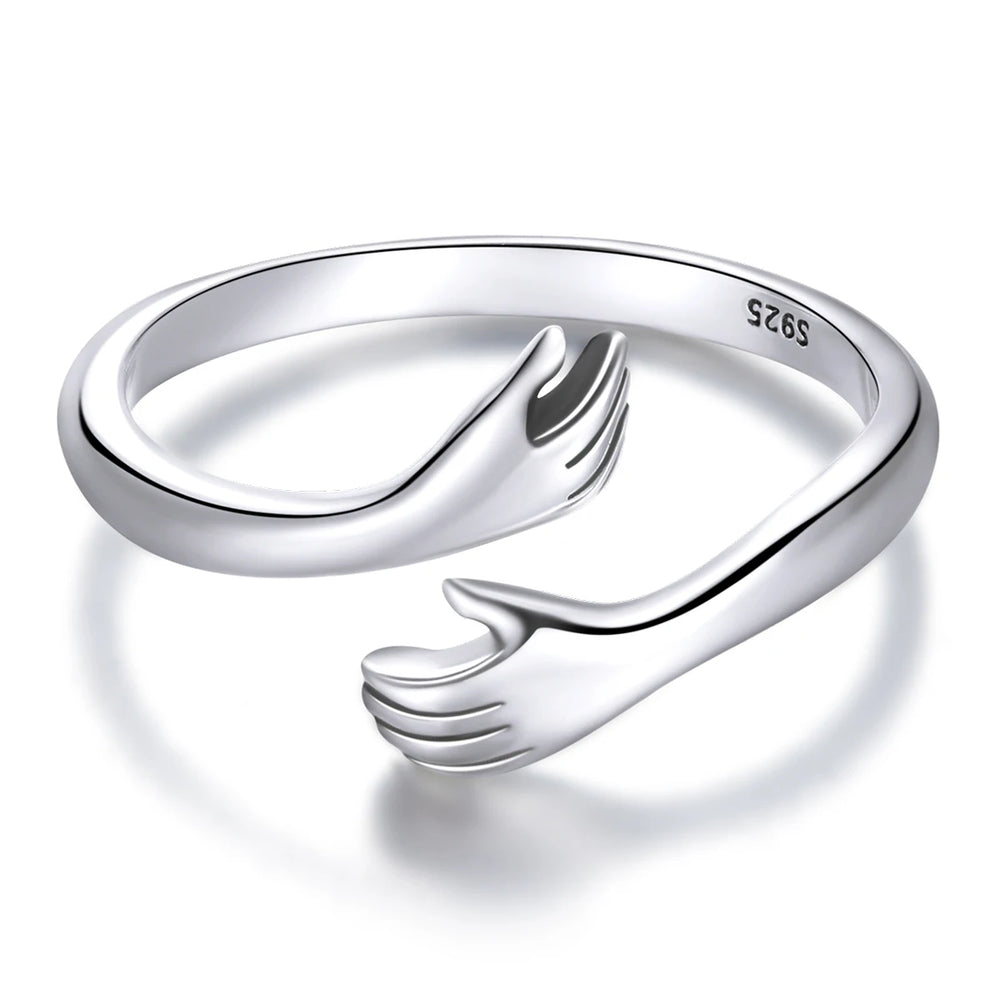 925 Sterling Silver Hug Warmth and Love Hand Adjustable Ring