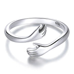 925 Sterling Silver Hug Warmth and Love Hand Adjustable Ring