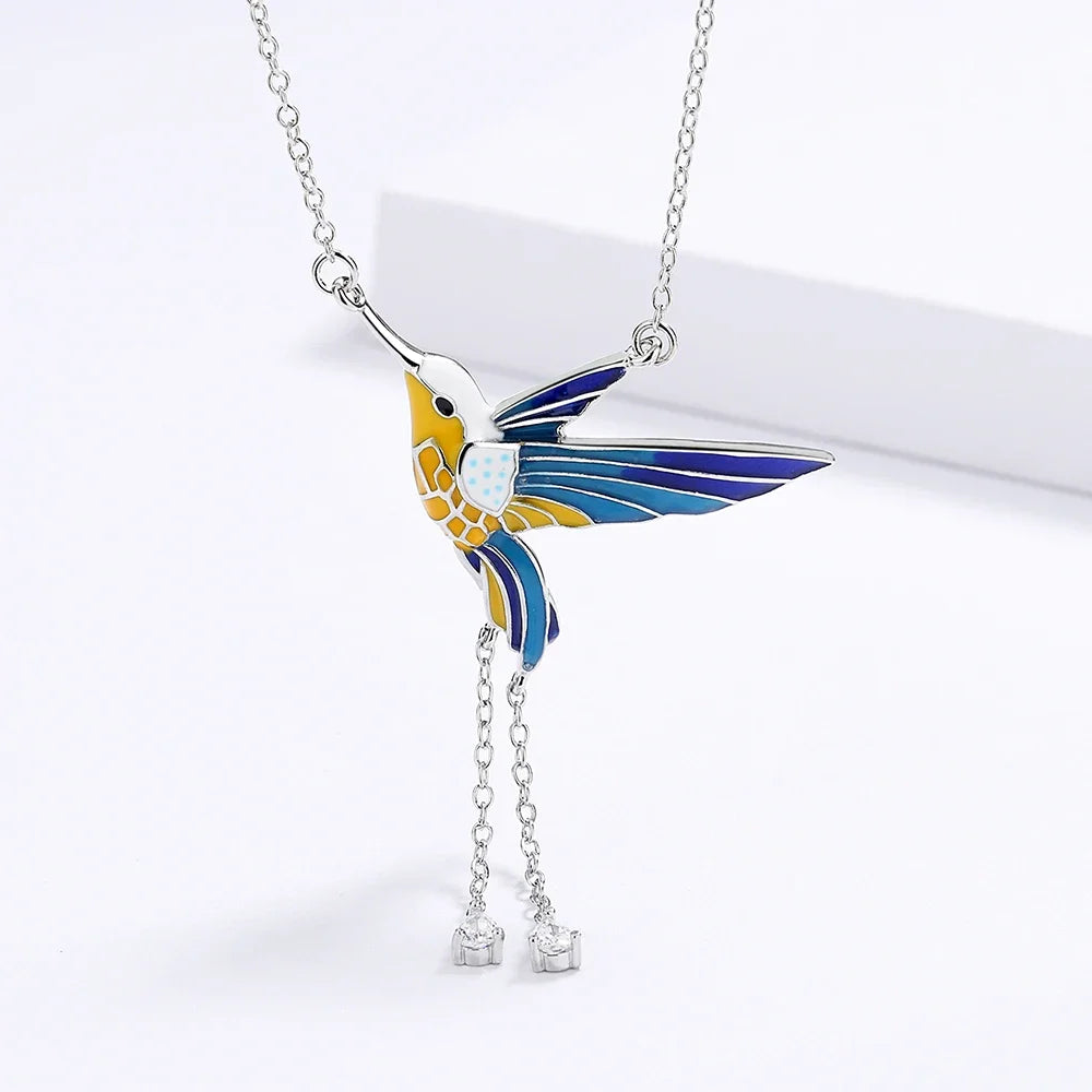 Handmade Colorful Double Side Flying Bird Pendant Necklace