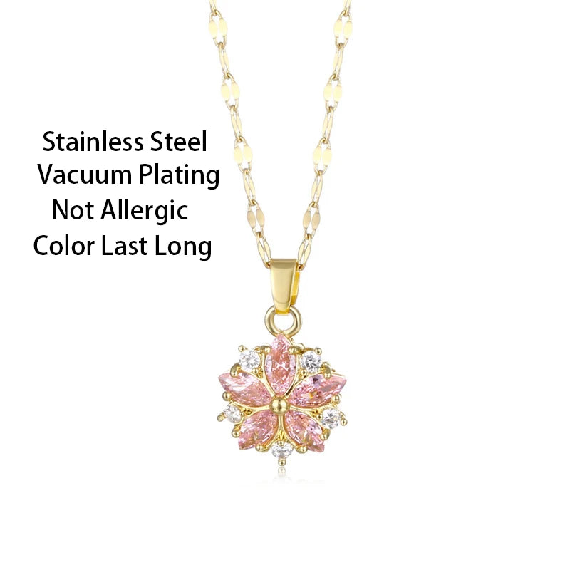 Pink Crystal Sakura Pendant Necklace