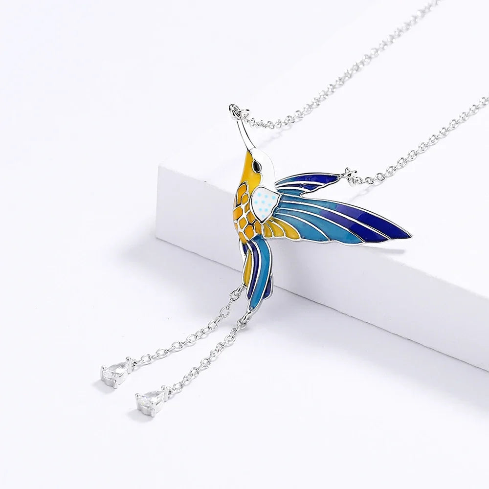 Handmade Colorful Double Side Flying Bird Pendant Necklace