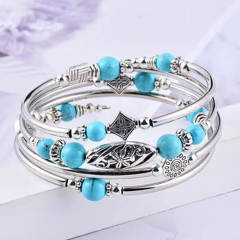 Natural Turquoise Wrapped Bracelet