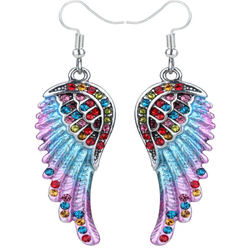 Angel Wings Feather Crystal Earrings